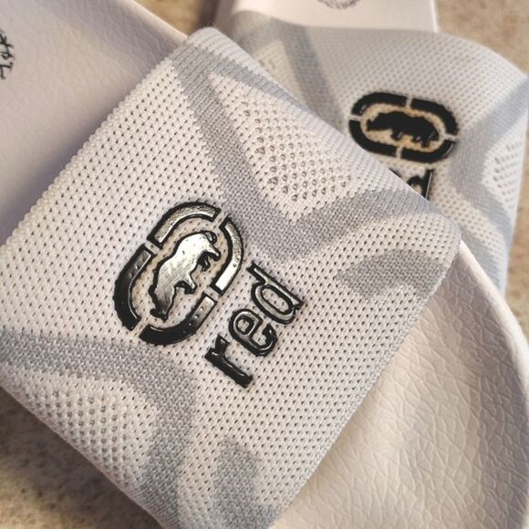 Ecko Unlimited White Grey Black Canvas Logo Slides Sandals Size 7.5 - Picture 3 of 8